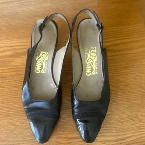 Authentic Black Ferragamo black slingback heels